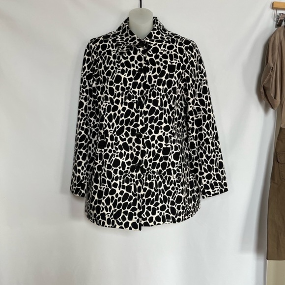Jones New York Giraffe Print Stretch Lined Cotton White / Black Jacket Size‎ M - Picture 8 of 12